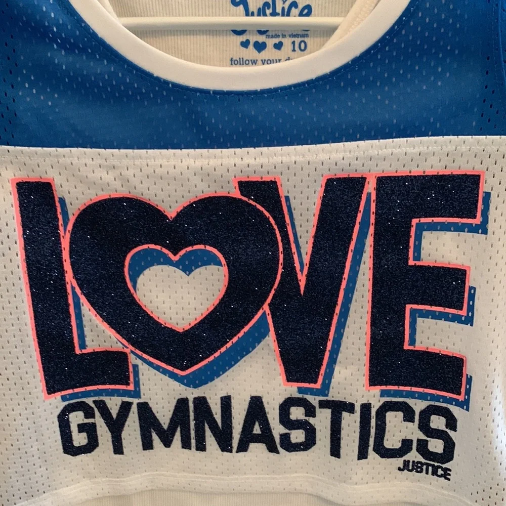 EUC Justice Love Gymnastics Graphic Twofer Top • Girls Size 10